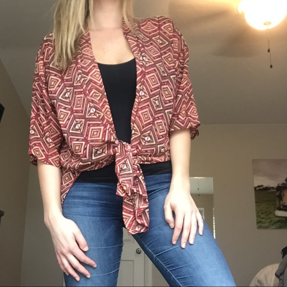 Tribal print sheer kimono